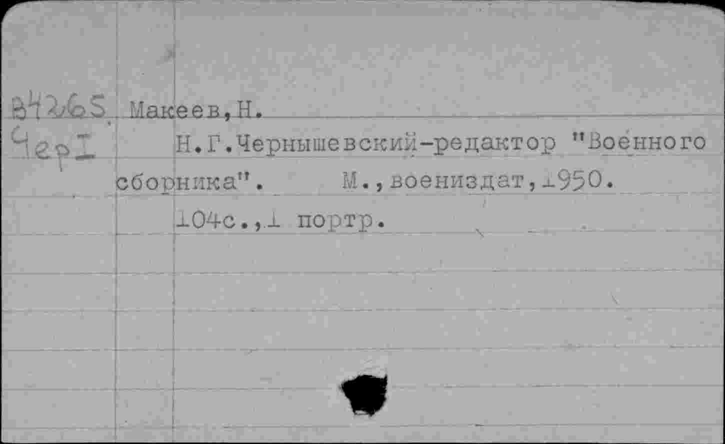 ﻿Н.Г.Чернышевский-редактор ’’Военного
сборника”. М., воениздат, х95.О х04с.,1 портр.